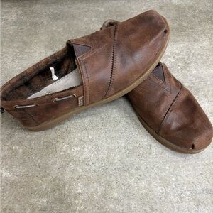 BOBS by Skechers Chill Luxe Buttoned Up Women's Leather Slip On Flats Size 8.5